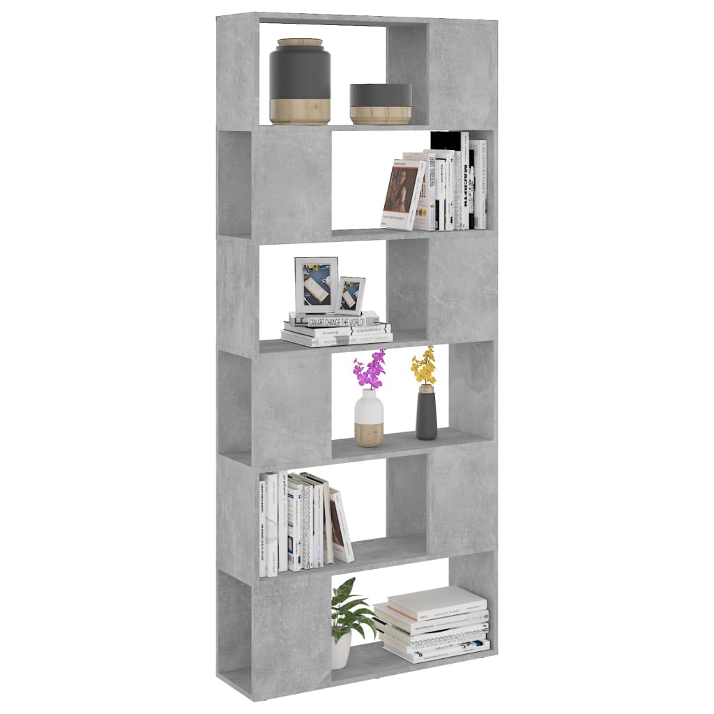 Bookcase Room Divider Concrete Grey 80x24x186 cm Wood Material