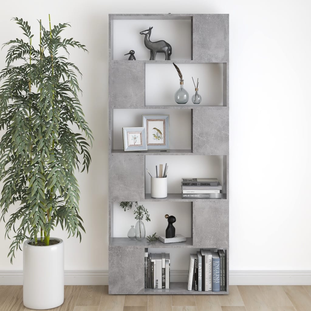 Bookcase Room Divider Concrete Grey 80x24x186 cm Wood Material