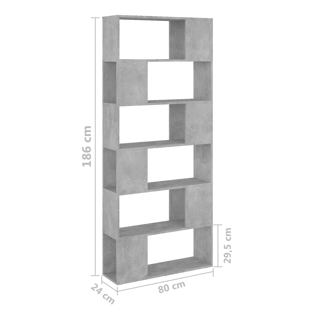 Bookcase Room Divider Concrete Grey 80x24x186 cm Wood Material