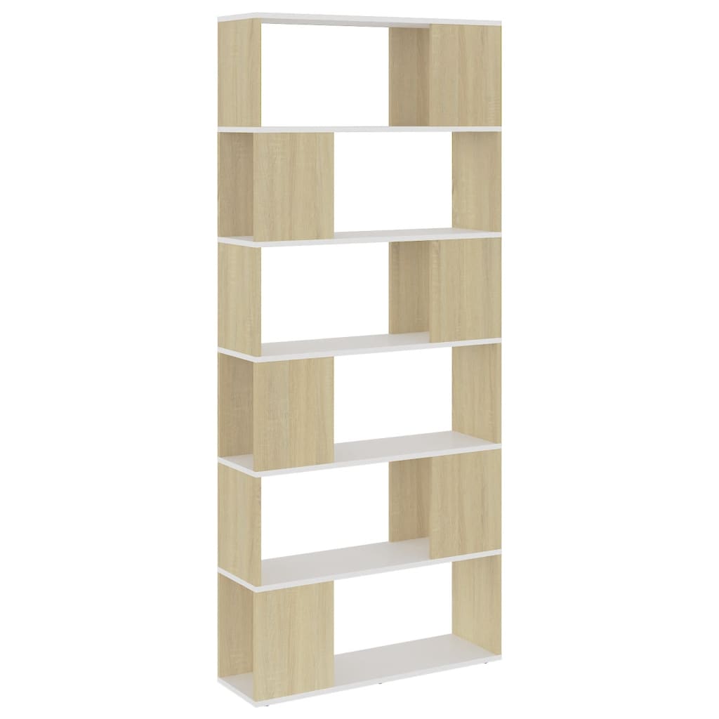 Bookcase Room Divider White Sonoma Oak 80x24x186 cm