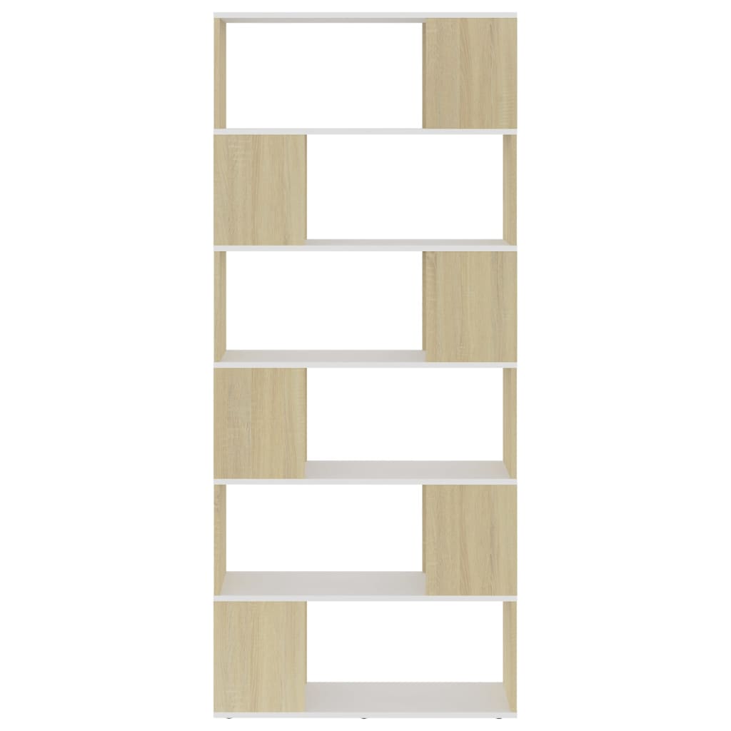 Bookcase Room Divider White Sonoma Oak 80x24x186 cm