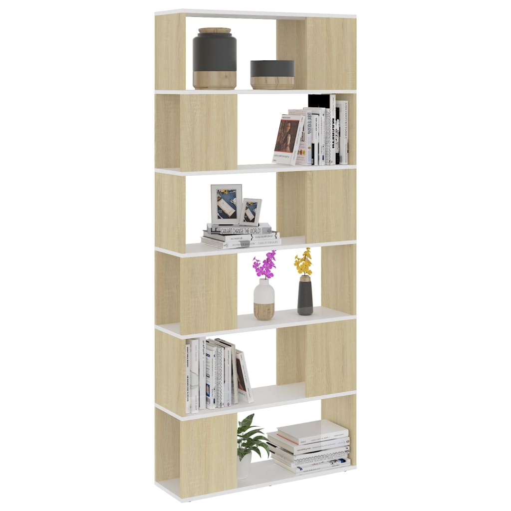 Bookcase Room Divider White Sonoma Oak 80x24x186 cm