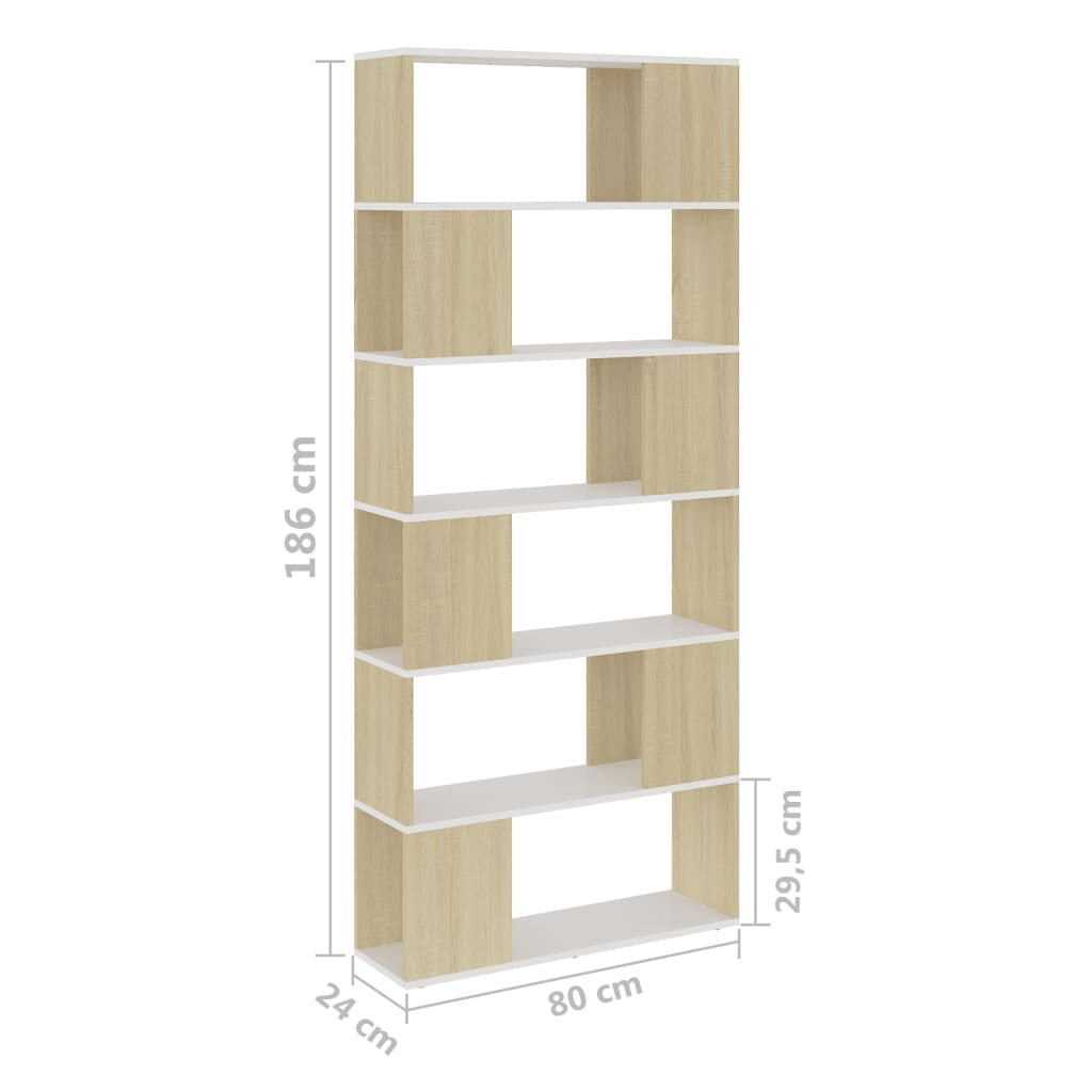 Bookcase Room Divider White Sonoma Oak 80x24x186 cm