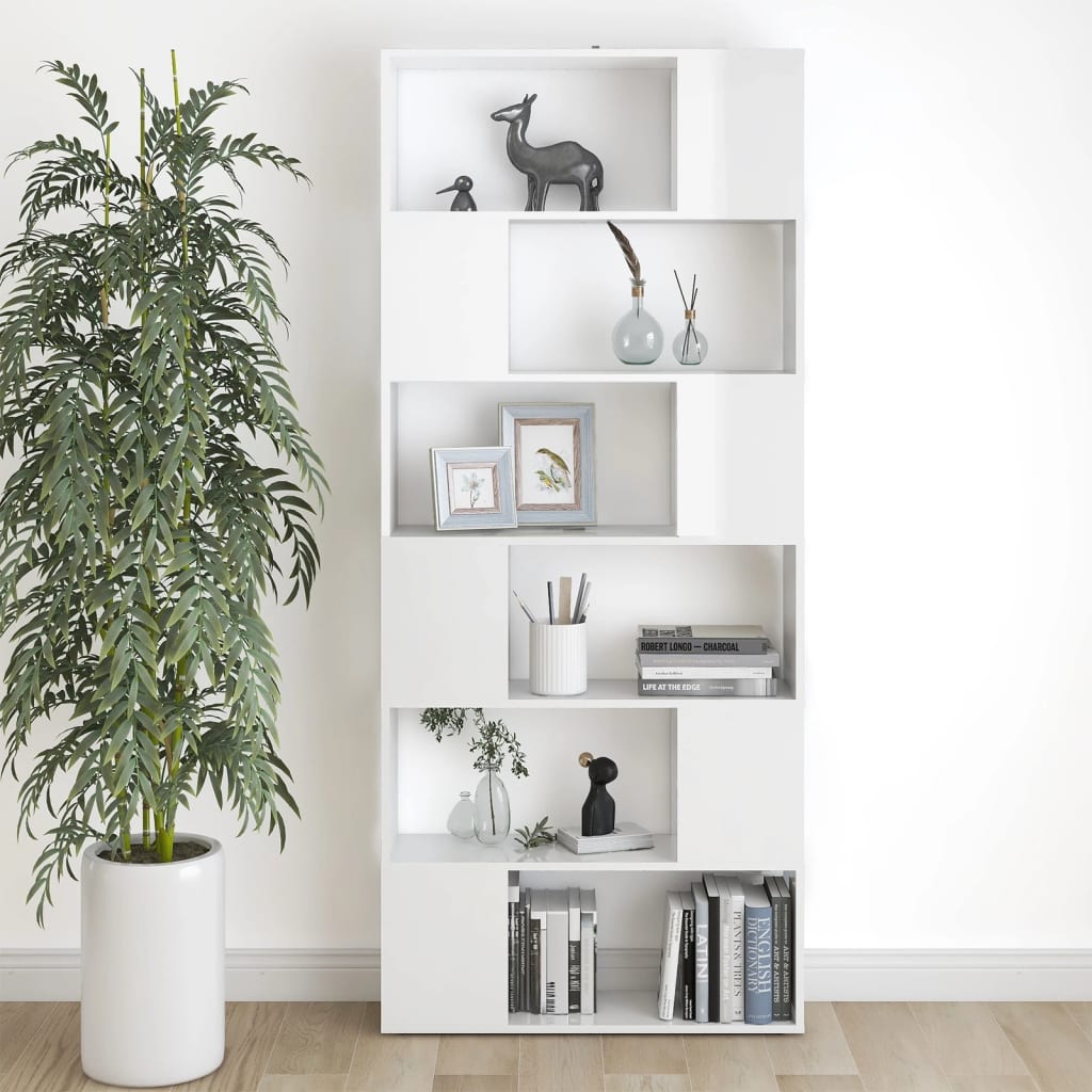 Bookcase Room Divider High Gloss White 80x24x186cm Wood Material