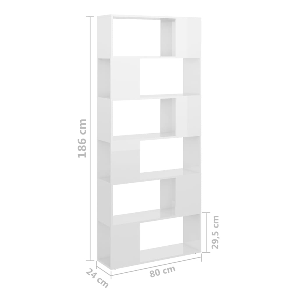 Bookcase Room Divider High Gloss White 80x24x186cm Wood Material