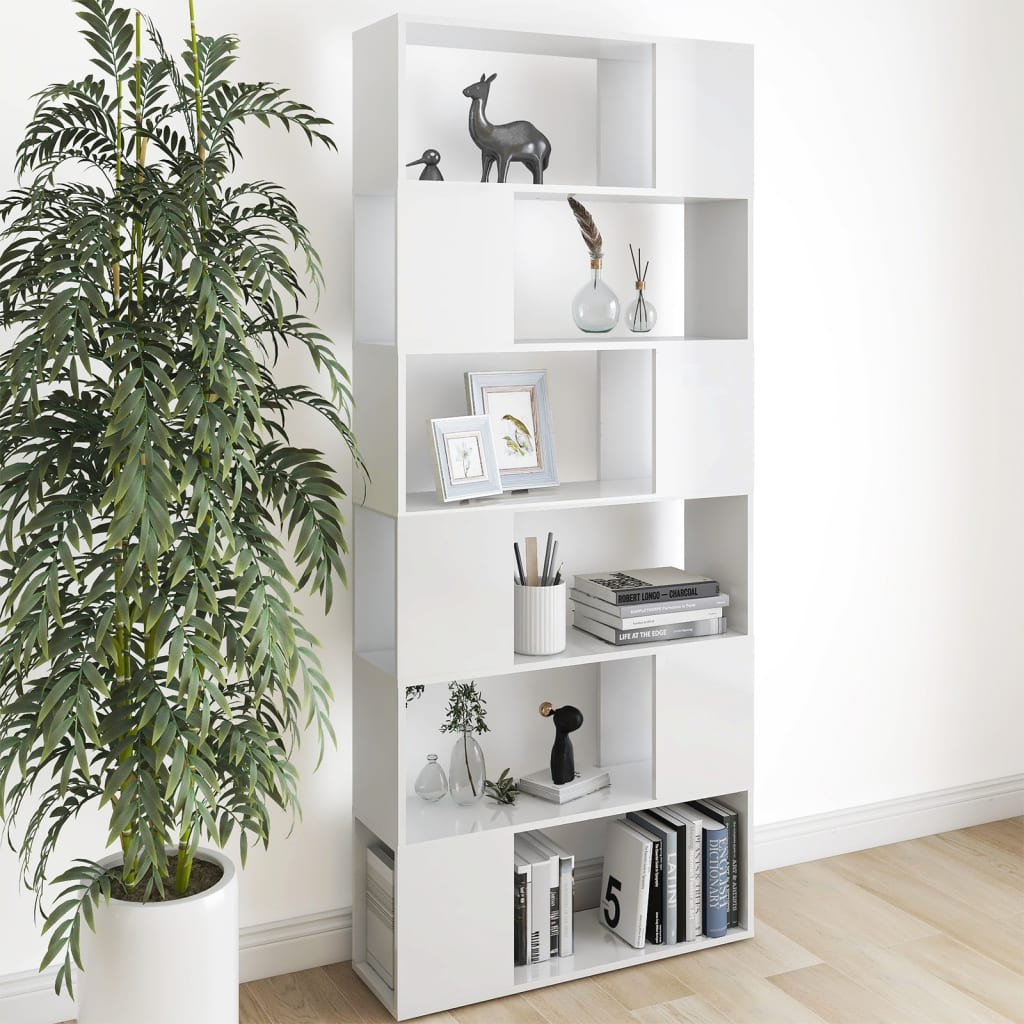 Bookcase Room Divider High Gloss White 80x24x186cm Wood Material