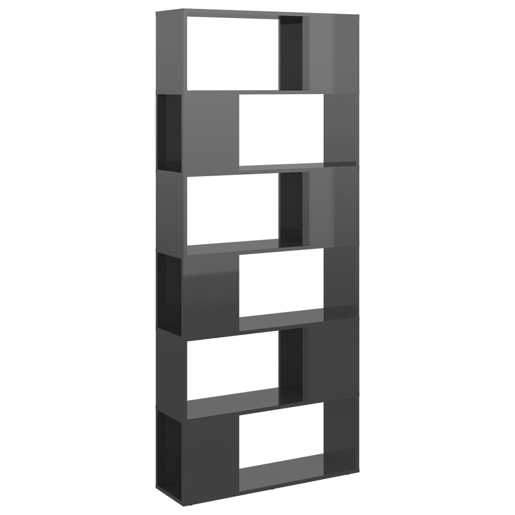 Bookcase Room Divider High Gloss Grey 80x24x186cm Wood Material