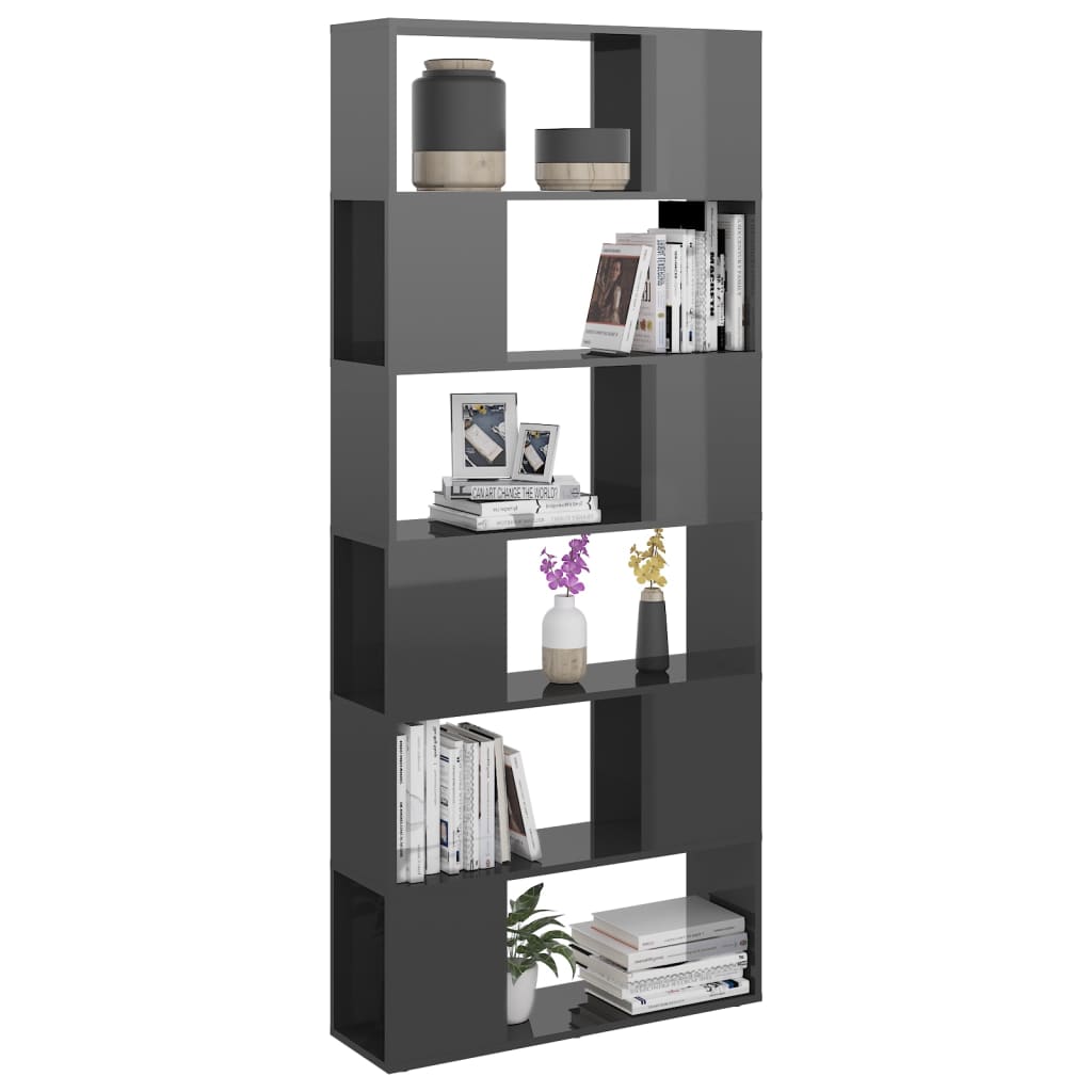 Bookcase Room Divider High Gloss Grey 80x24x186cm Wood Material