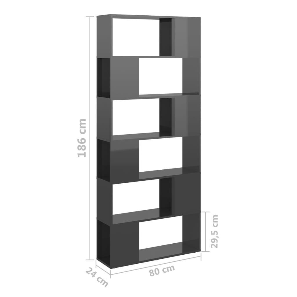 Bücherregal Raumteiler Hochglanz-Grau 80x24x186cm Holzwerkstoff