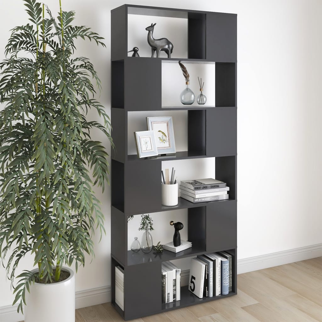 Bücherregal Raumteiler Hochglanz-Grau 80x24x186cm Holzwerkstoff