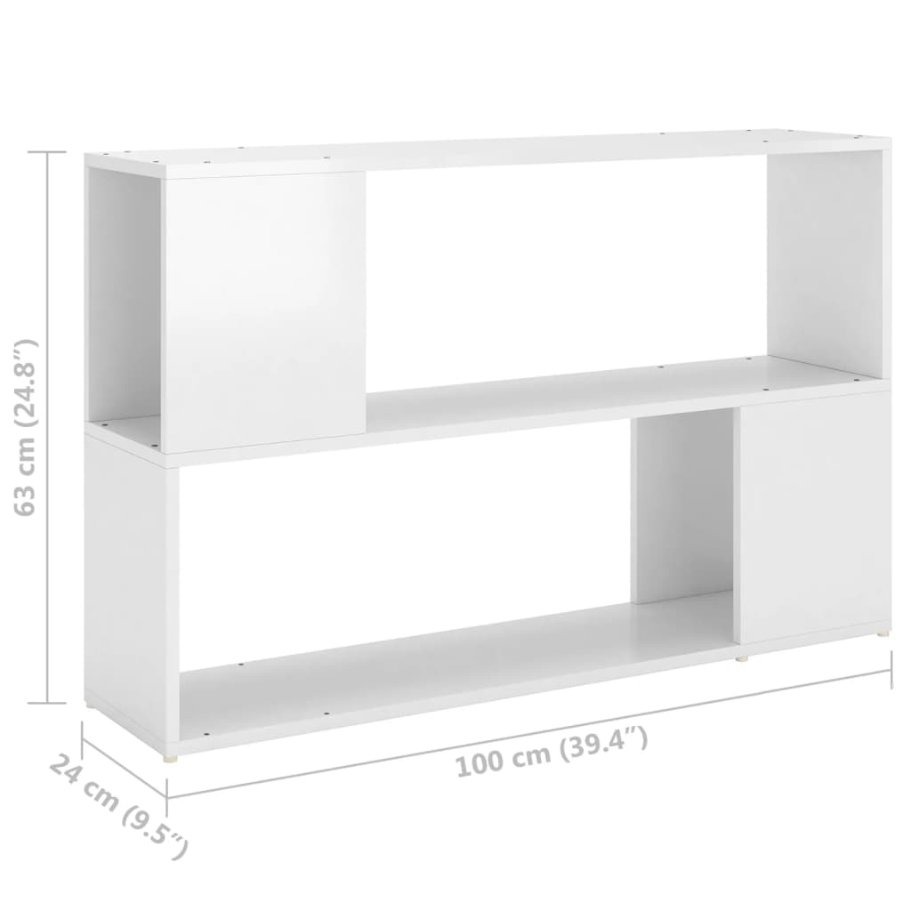 Bookcase High Gloss White 100x24x63 cm Wood Material