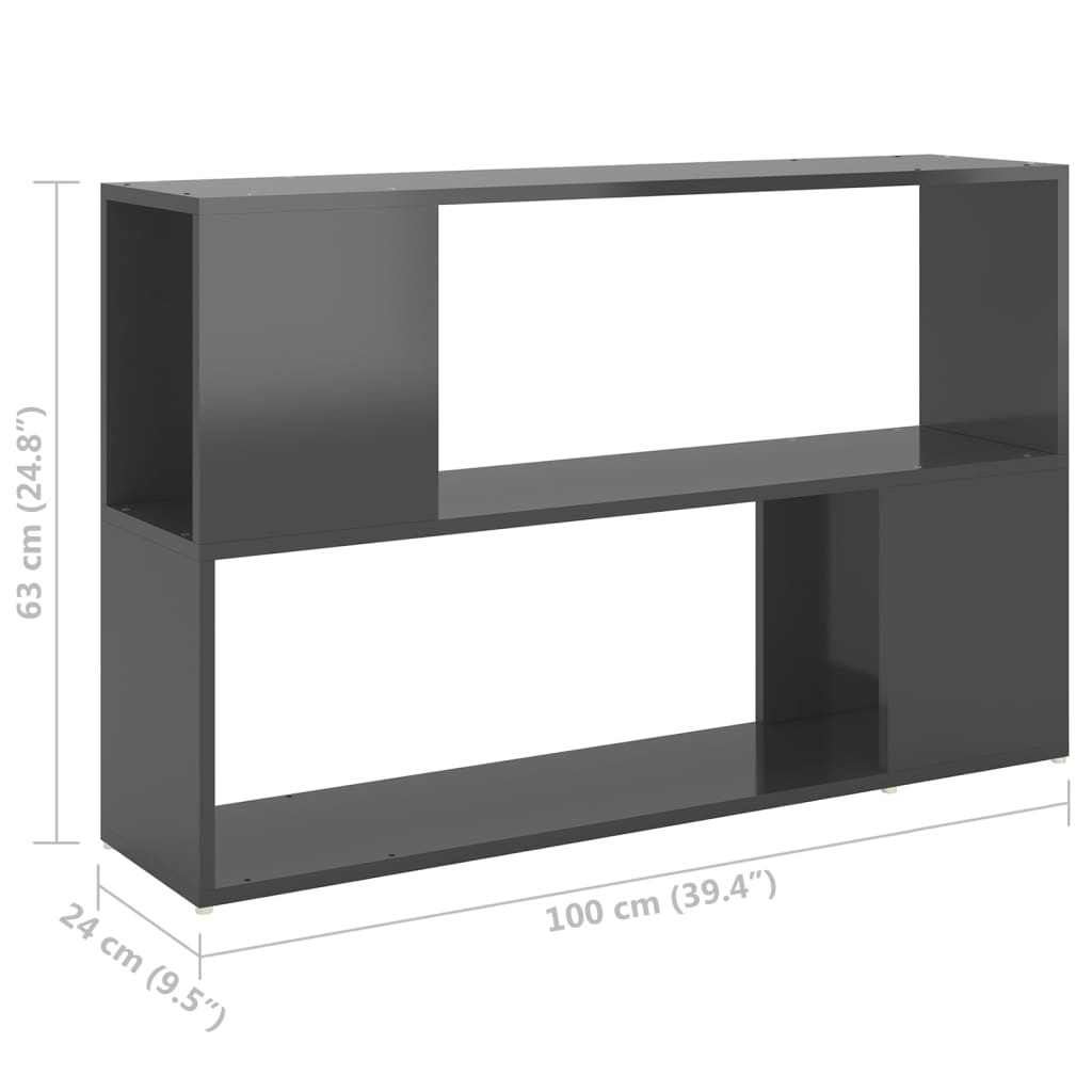 Bookshelf High Gloss Grey 100x24x63 cm Wood Material