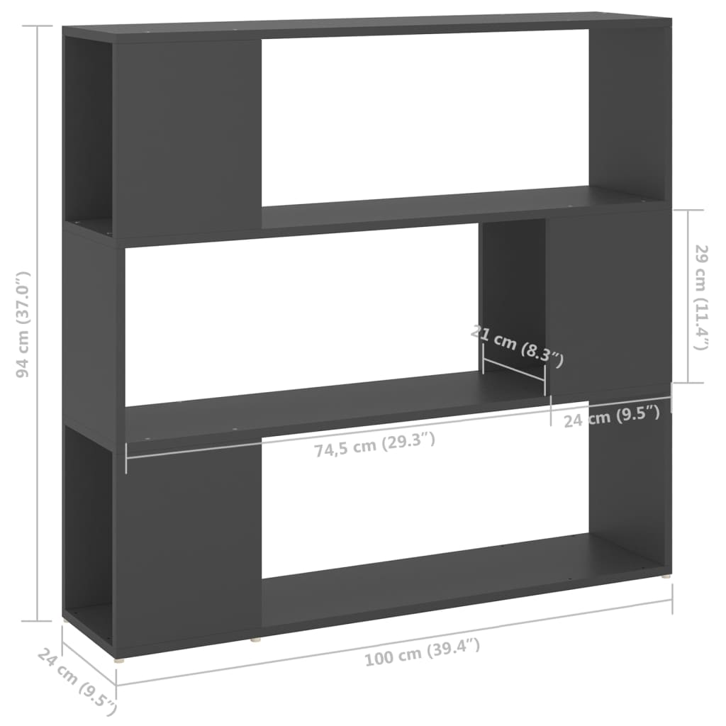 Bücherregal Raumteiler Grau 100x24x94 cm