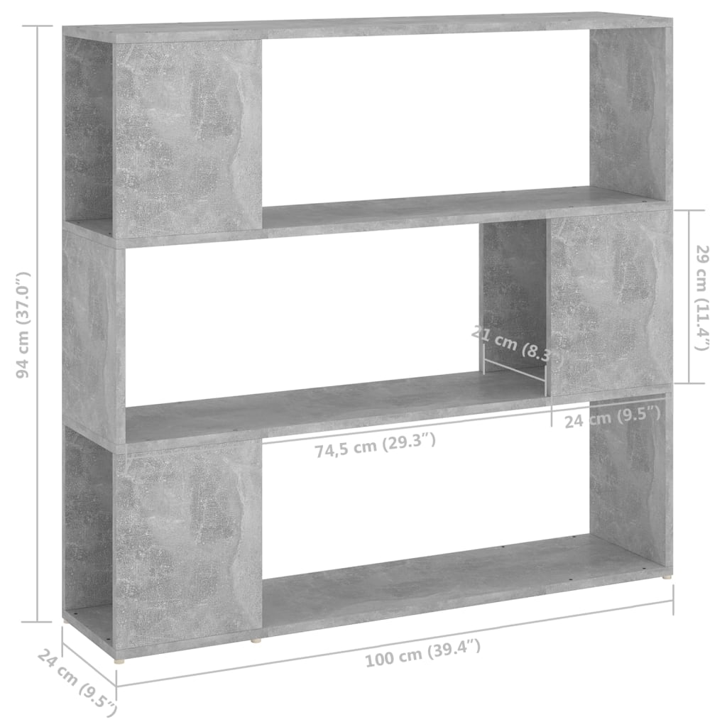 Bücherregal Raumteiler Betongrau 100x24x94 cm