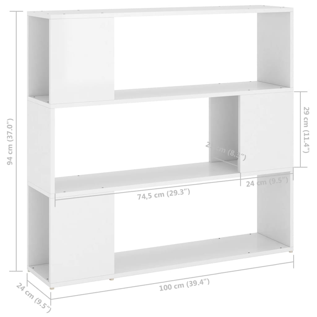 Bookcase Room Divider High Gloss White 100x24x94 cm