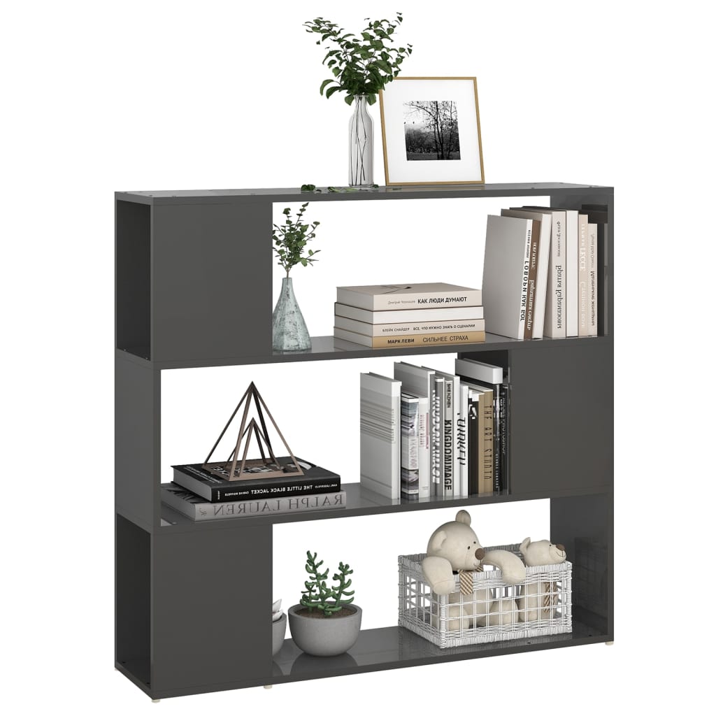 Bookcase Room Divider High Gloss Gray 100x24x94 cm