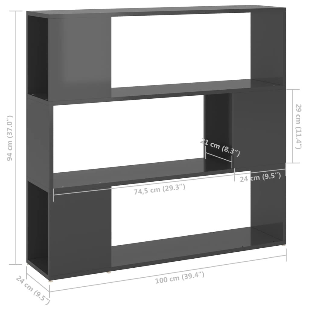 Bücherregal Raumteiler Hochglanz-Grau 100x24x94 cm