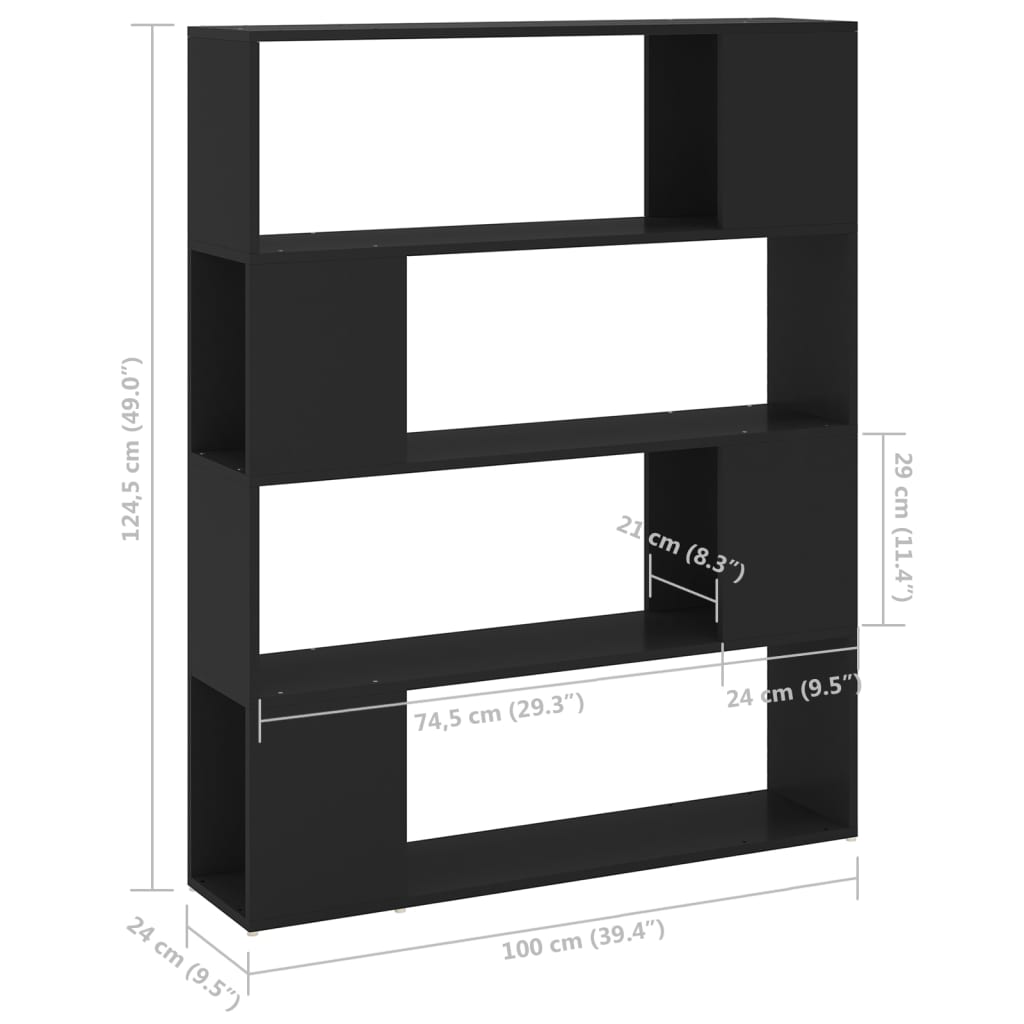 Bookshelf Room Divider Black 100x24x124 cm