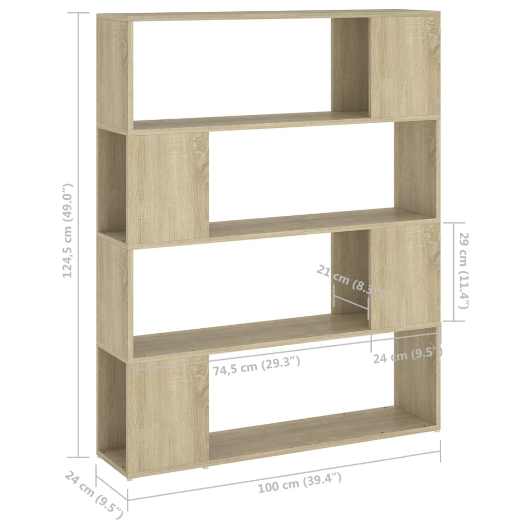 Bookcase Room Divider Sonoma Oak 100x24x124 cm