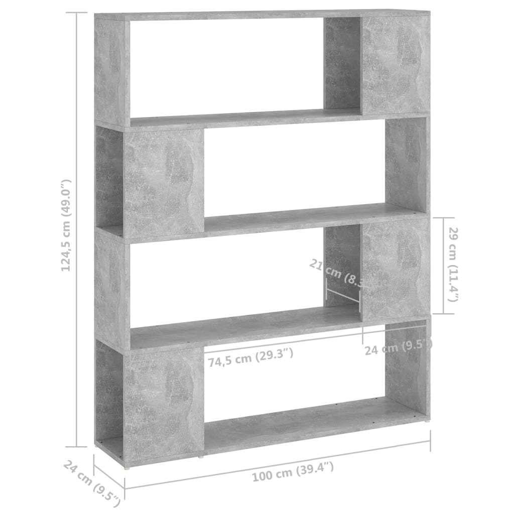 Bücherregal Raumteiler Betongrau 100x24x124 cm