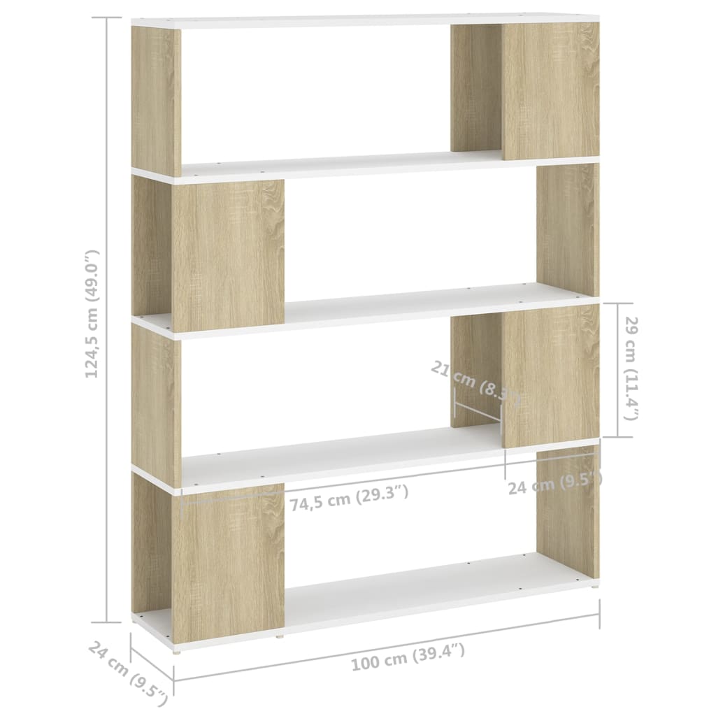 Bücherregal Raumteiler Weiß Sonoma-Eiche 100x24x124 cm