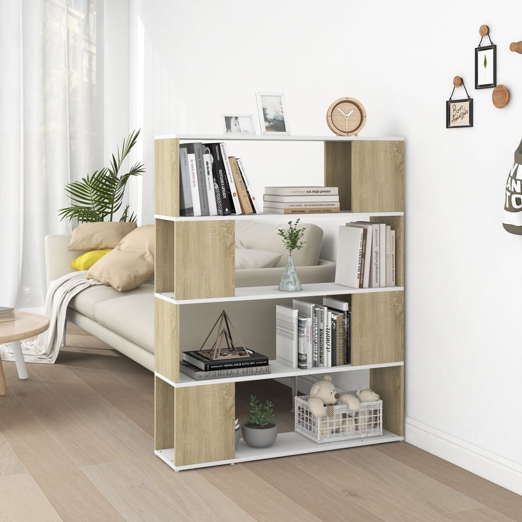 Bookcase Room Divider White Sonoma Oak 100x24x124 cm