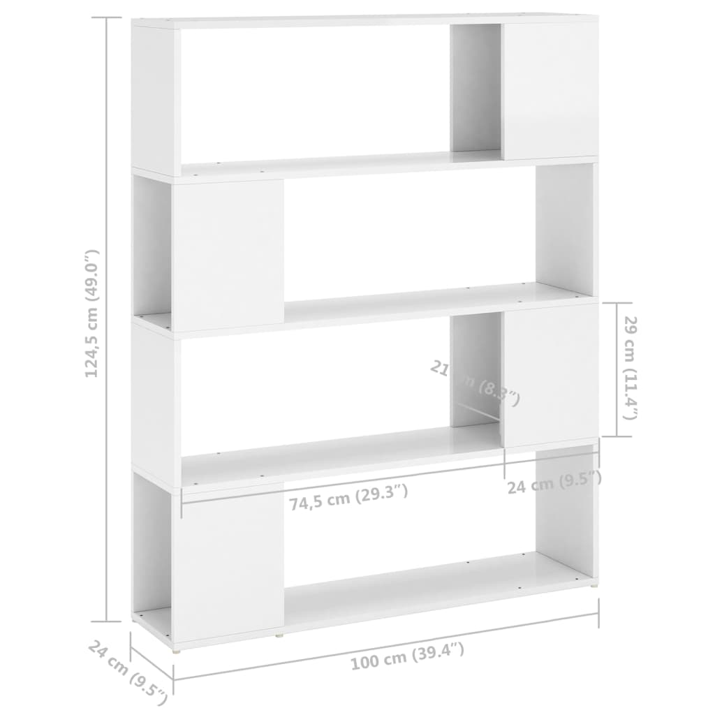 Bookcase Room Divider High Gloss White 100x24x124 cm