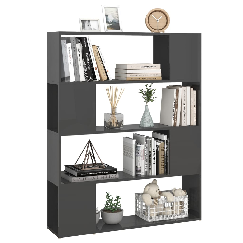 Bookcase Room Divider High Gloss Gray 100x24x124 cm