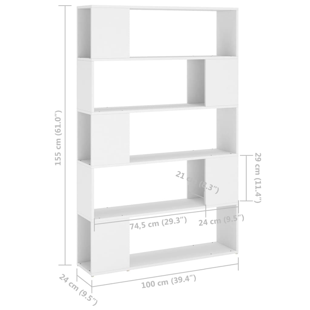 Bookcase Room Divider White 100x24x155 cm Wood Material