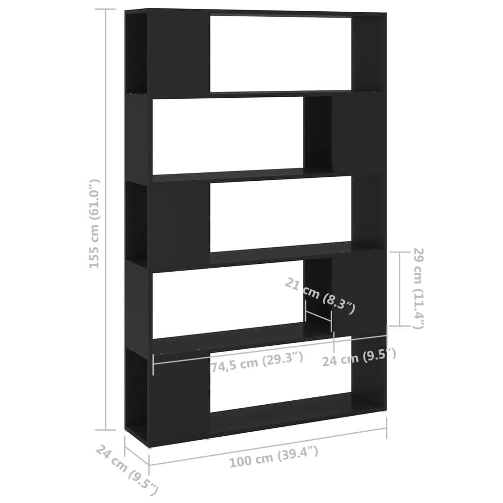 Bücherregal Raumteiler Schwarz 100x24x155 cm Holzwerkstoff