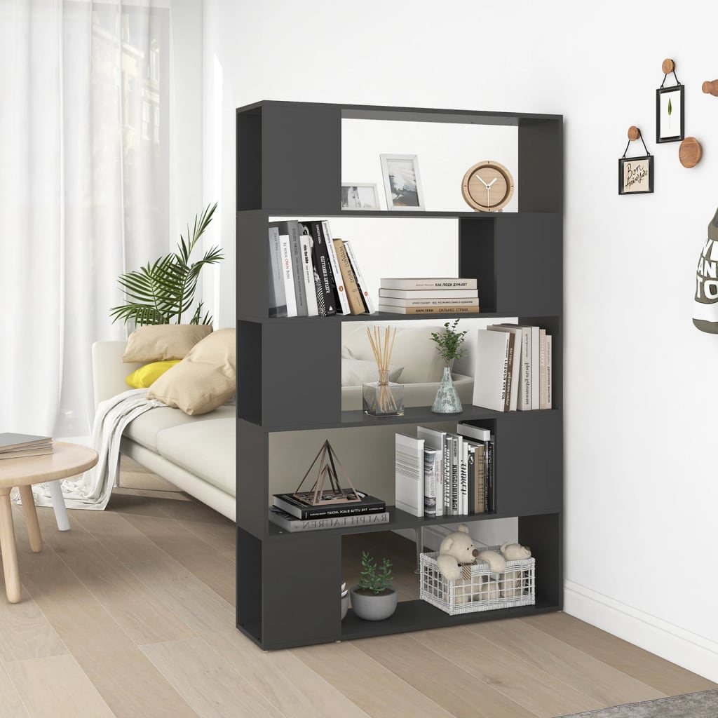 Bookcase Room Divider Grey 100x24x155 cm Wood Material