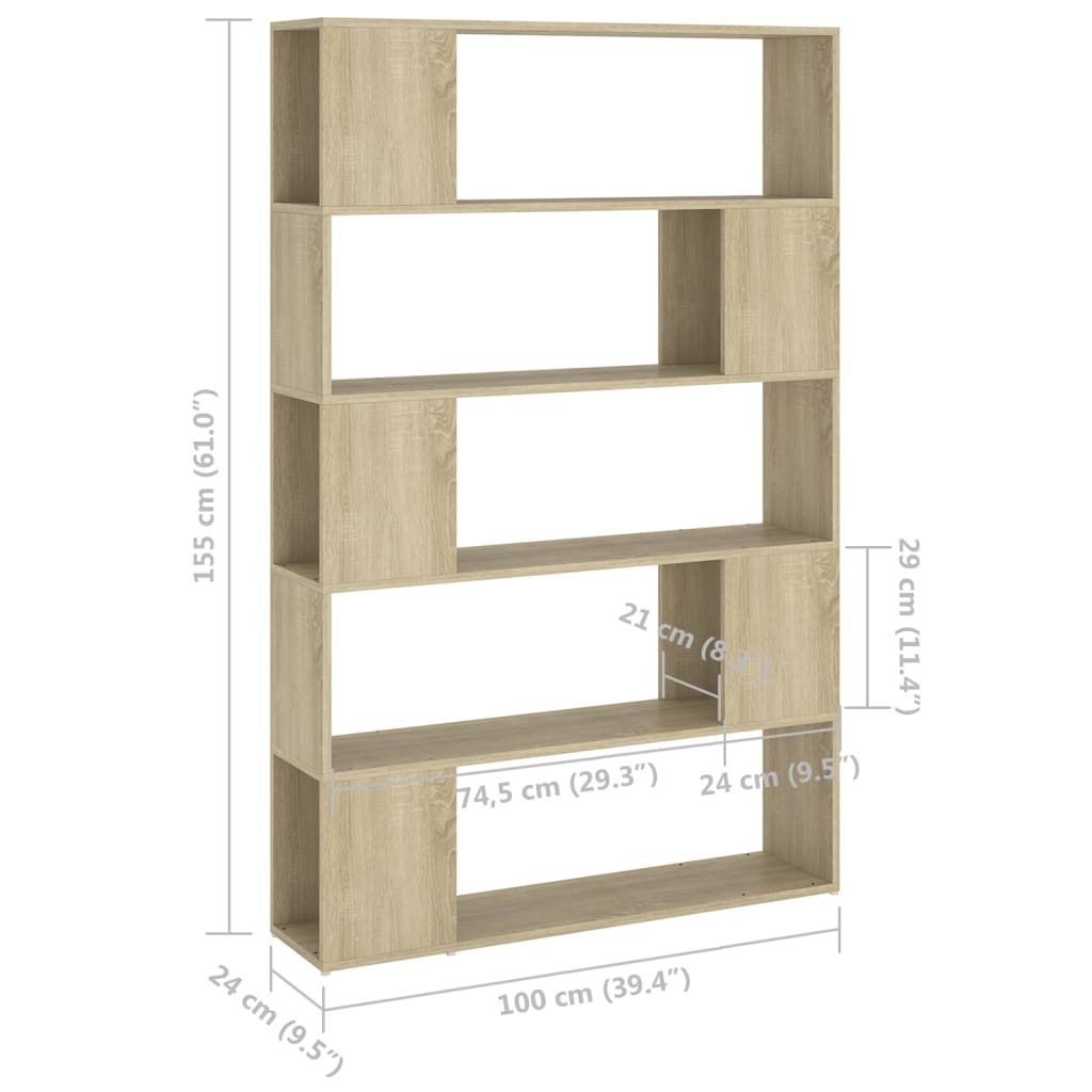 Bookcase Room Divider Sonoma Oak 100x24x155 cm Wood Material