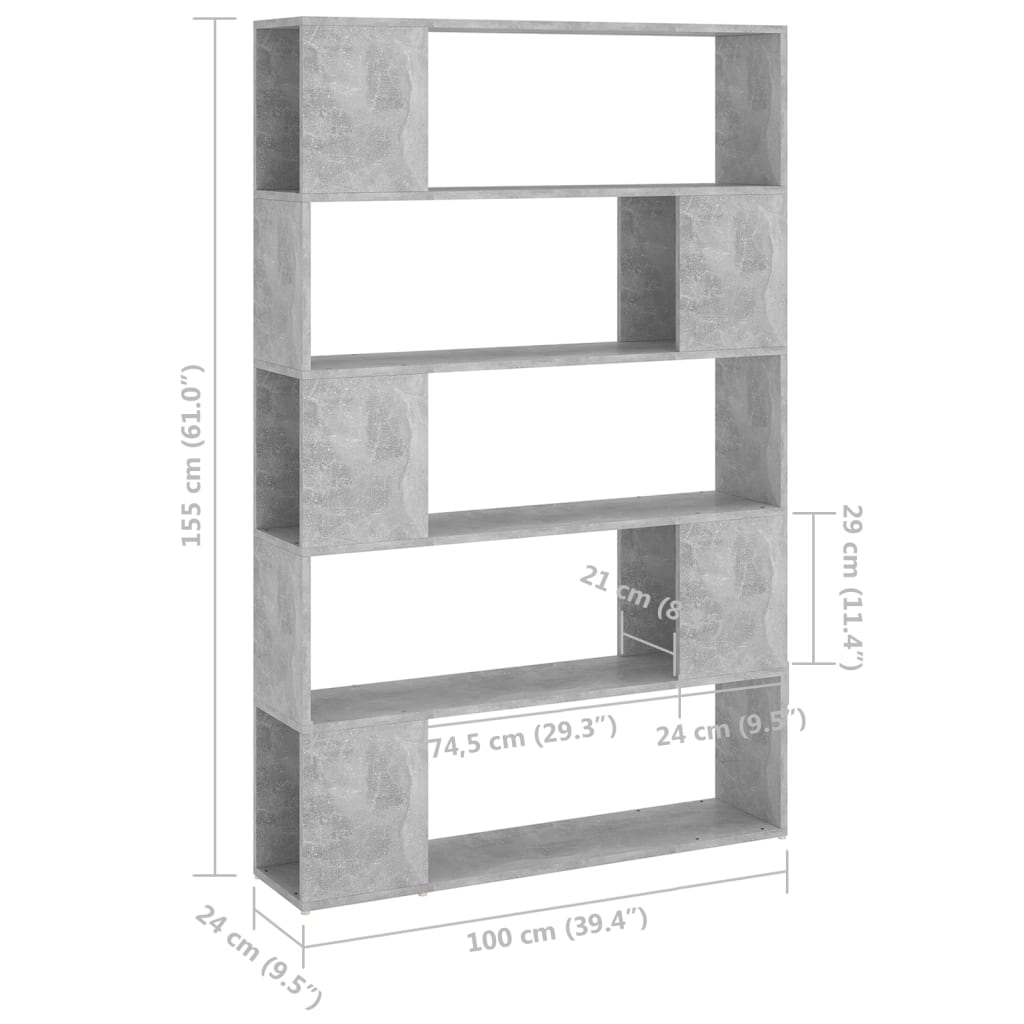 Bücherregal Raumteiler Betongrau 100x24x155 cm Holzwerkstoff