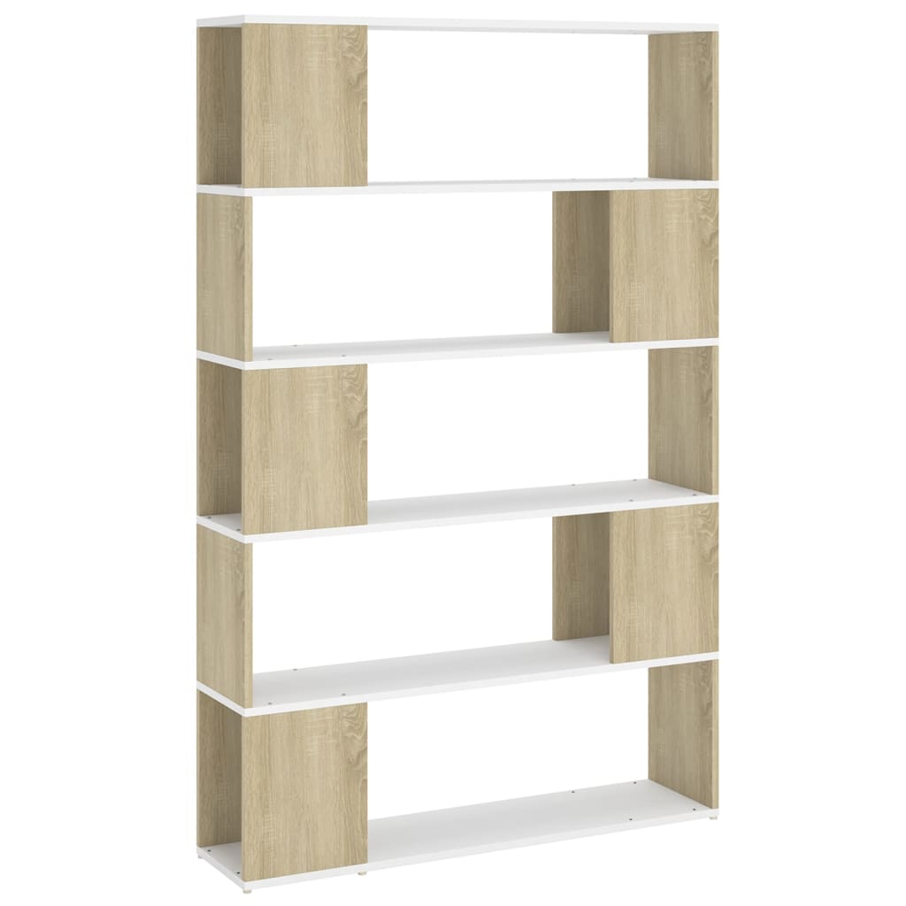 Bookcase Room Divider White and Sonoma Oak Wood Material