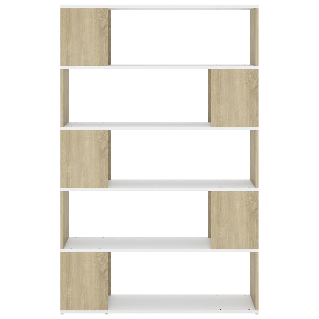 Bookcase Room Divider White and Sonoma Oak Wood Material