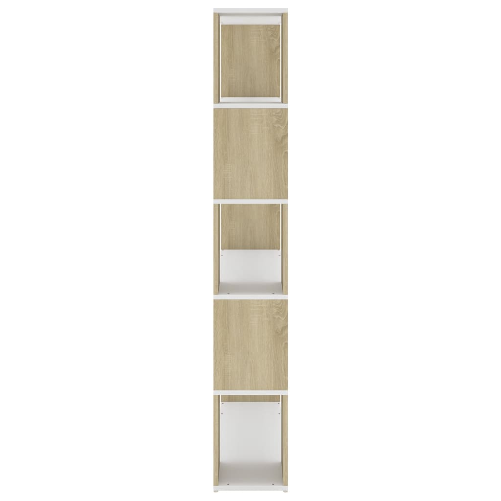 Bookcase Room Divider White and Sonoma Oak Wood Material