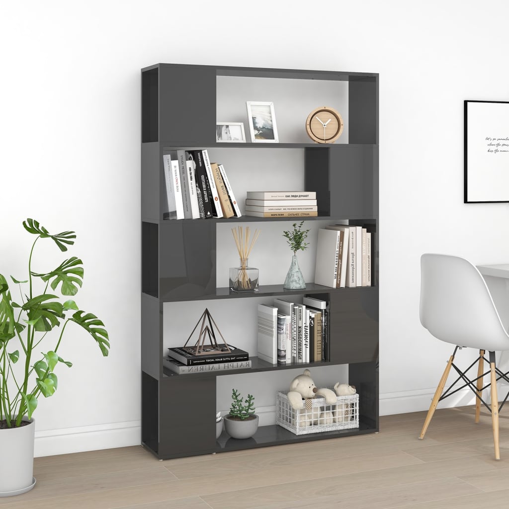 Bookcase Room Divider High Gloss Gray Wood Material