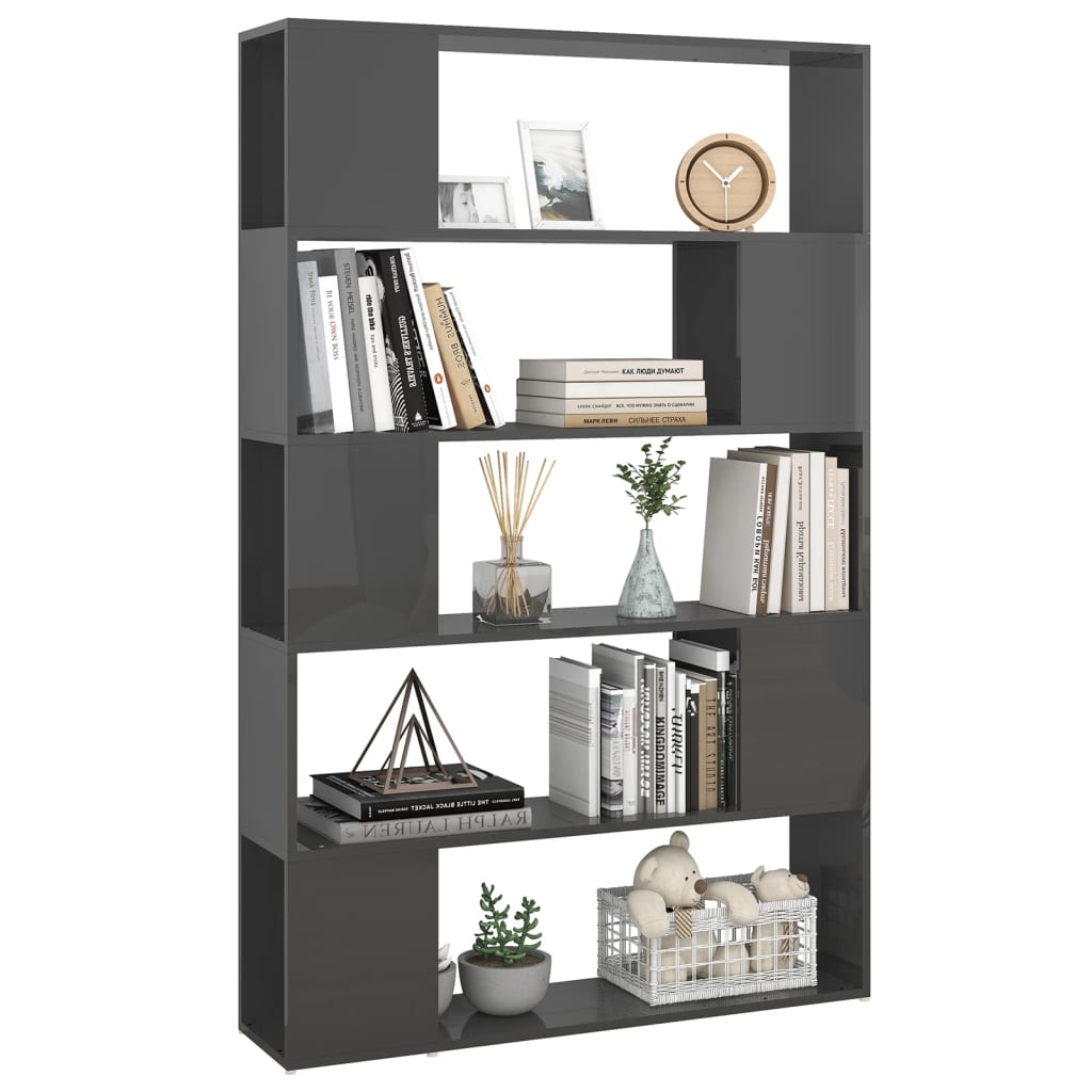 Bookcase Room Divider High Gloss Gray Wood Material