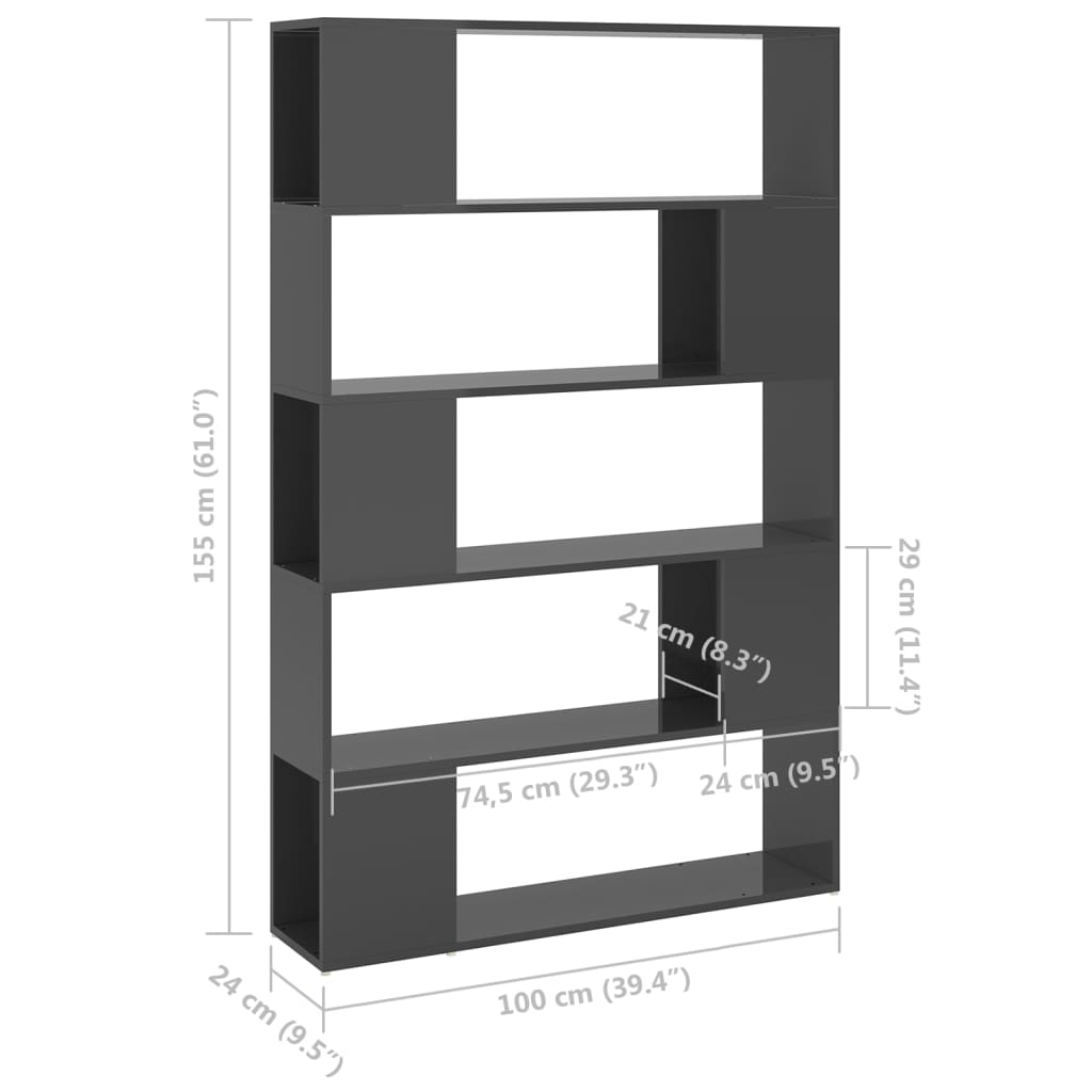 Bookcase Room Divider High Gloss Gray Wood Material