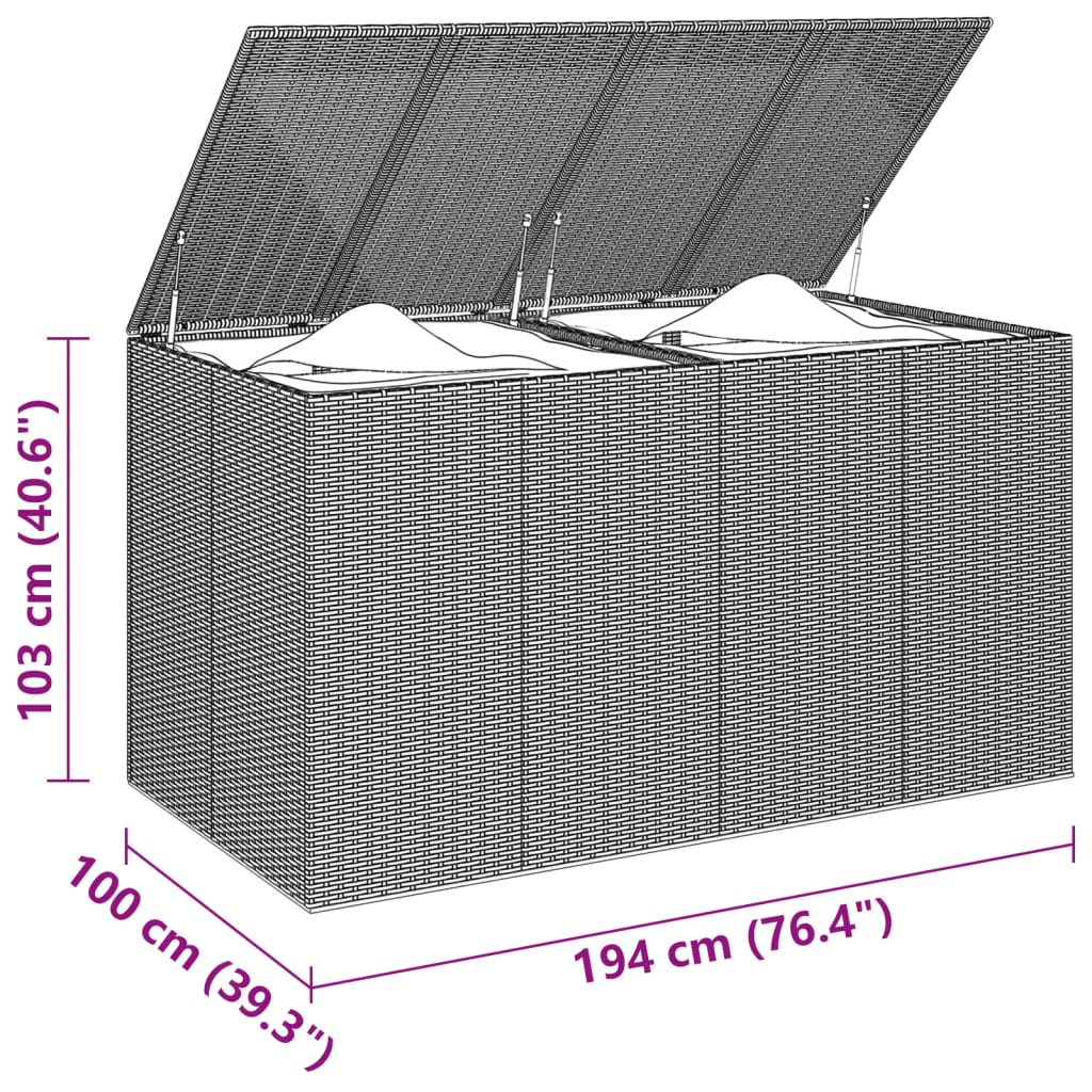 Garten-Kissenbox PE Rattan 194x100x103 cm Schwarz