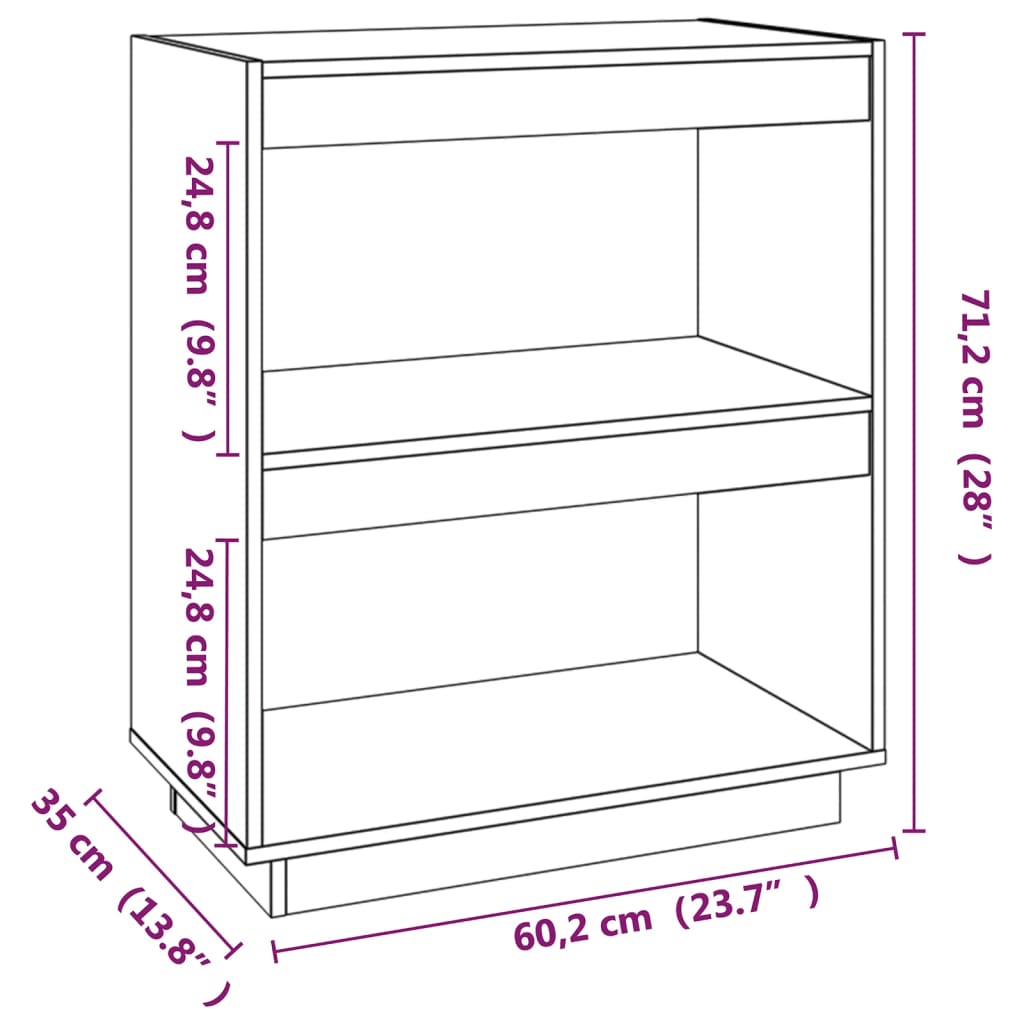 Bookshelf Honey Brown 60x35x71 cm Solid Pine Wood