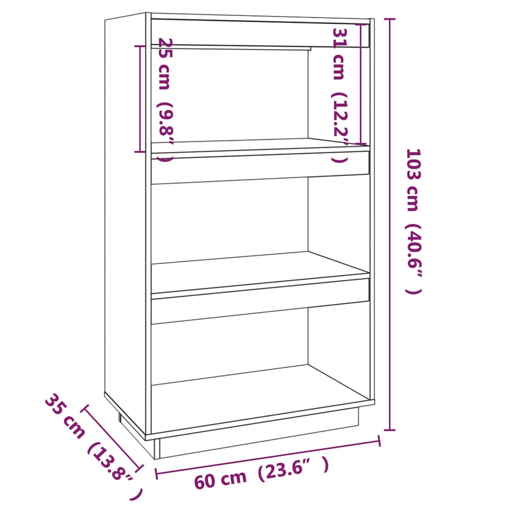 Bookcase/Room Divider White 60x35x103 cm Solid Pine