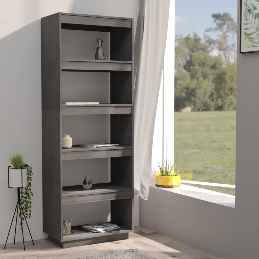 Bookcase/Room Divider Grey 60x35x167 cm Solid Pine