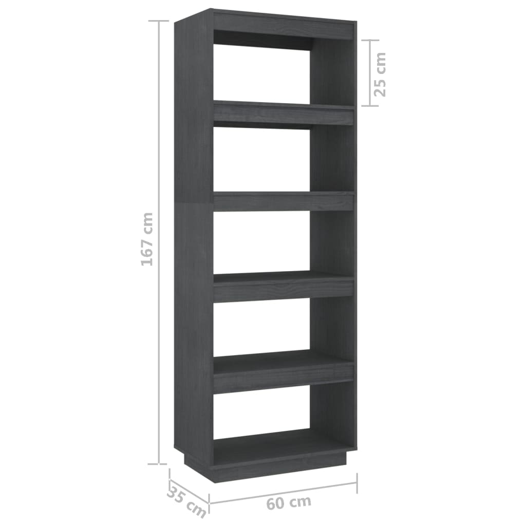 Bookcase/Room Divider Grey 60x35x167 cm Solid Pine