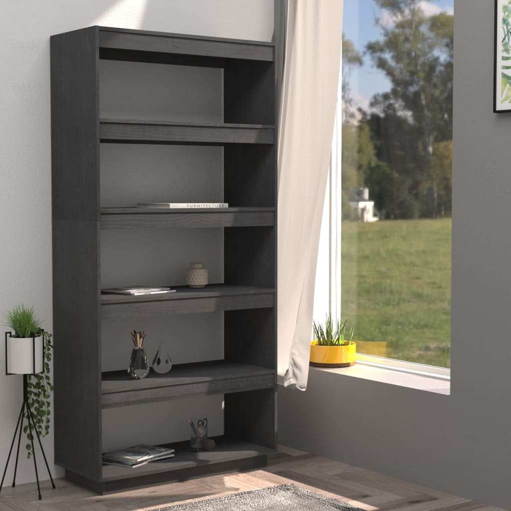 Bookcase/Room Divider Grey 80x35x167 cm Solid Pine