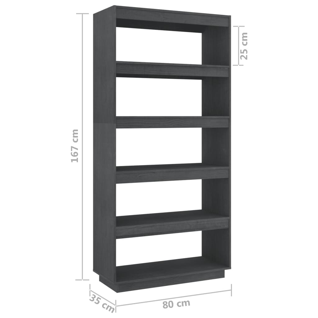 Bookcase/Room Divider Grey 80x35x167 cm Solid Pine