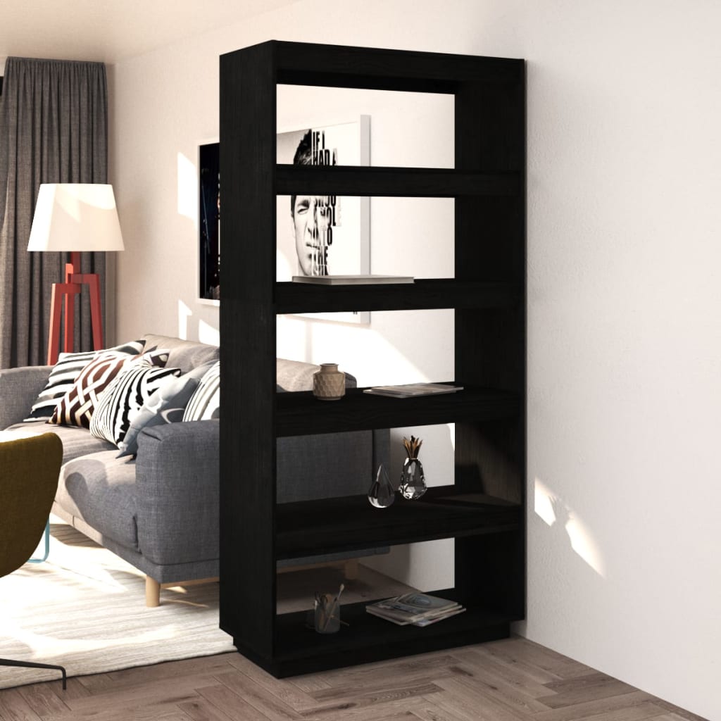 Bookcase/Room Divider Black 80x35x167 cm Solid Pine