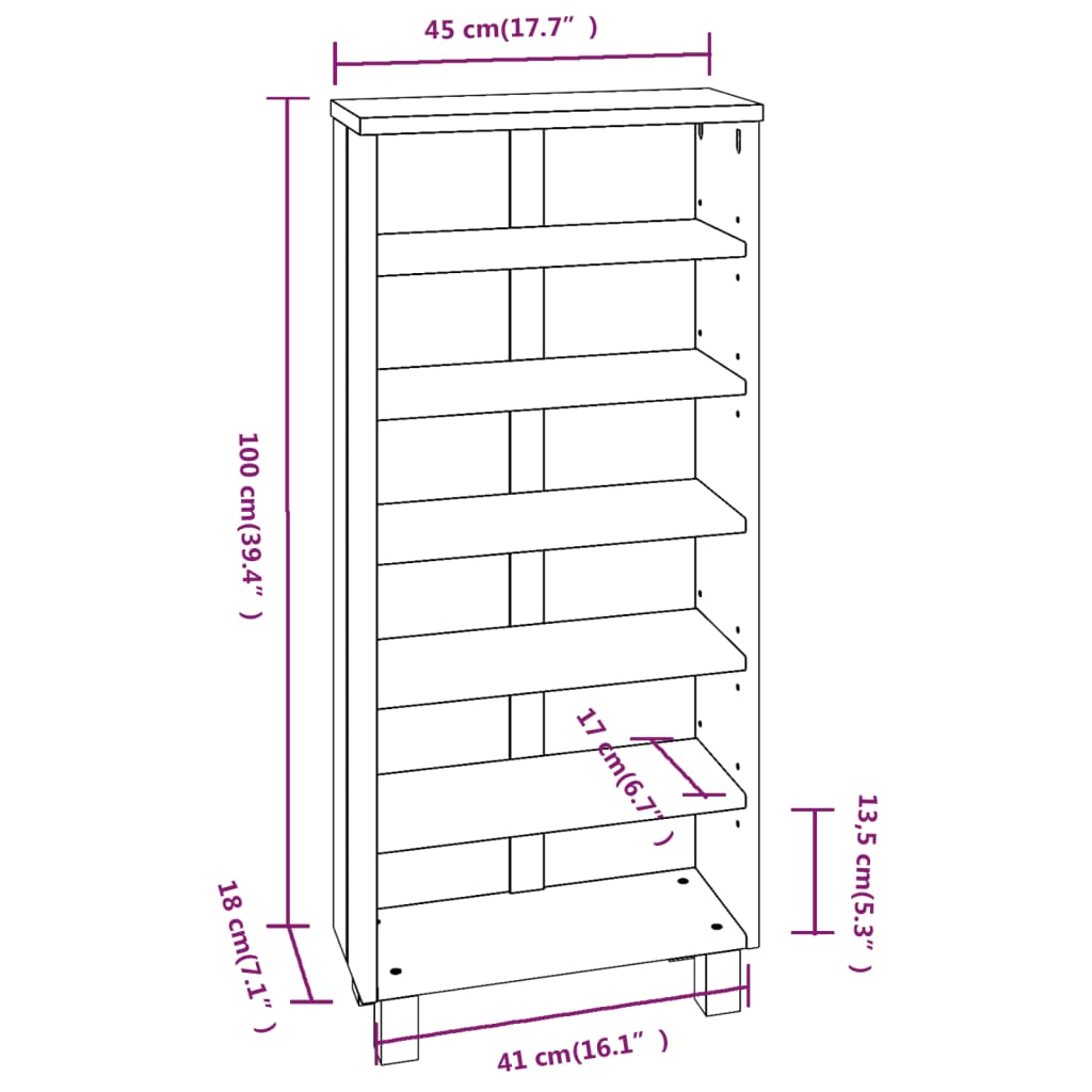 CD-Schrank HAMAR Honigbraun 45x18x100 cm Massivholz Kiefer