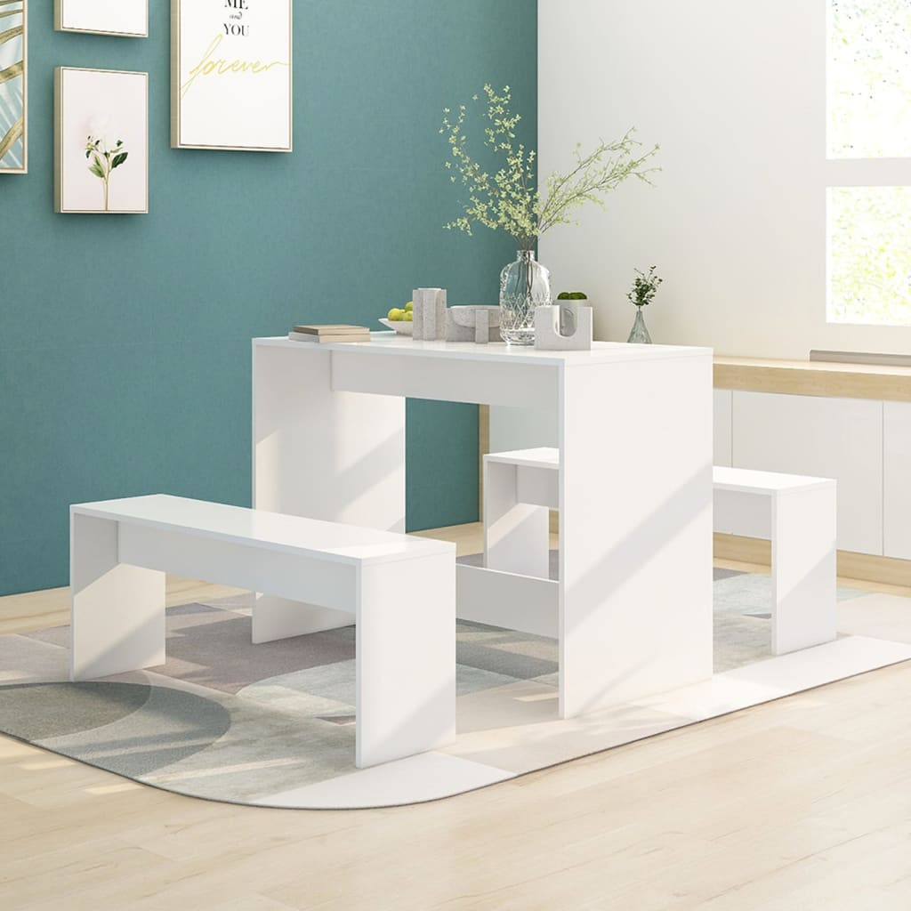 3-piece dining set white wood material