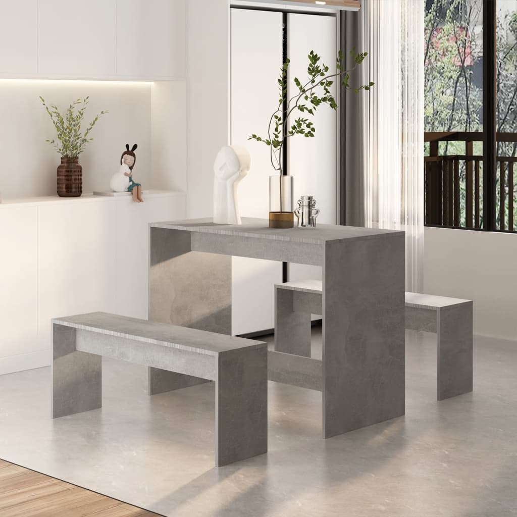 3-piece dining set concrete gray wood material